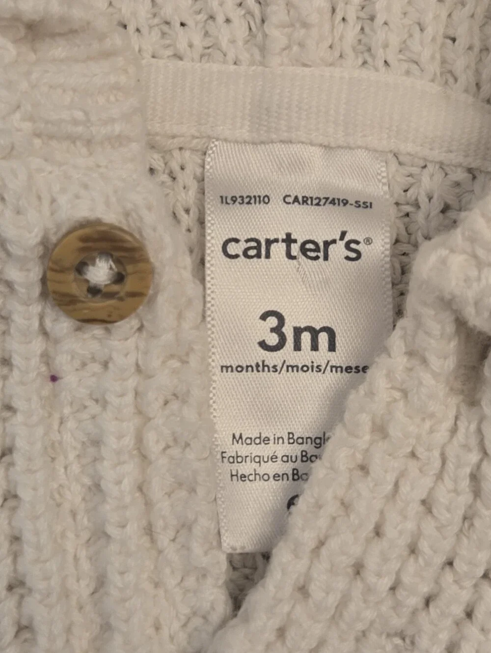 Carter's White Knit Hooded Cardigan with Brown Floral Bib Size 3 Months